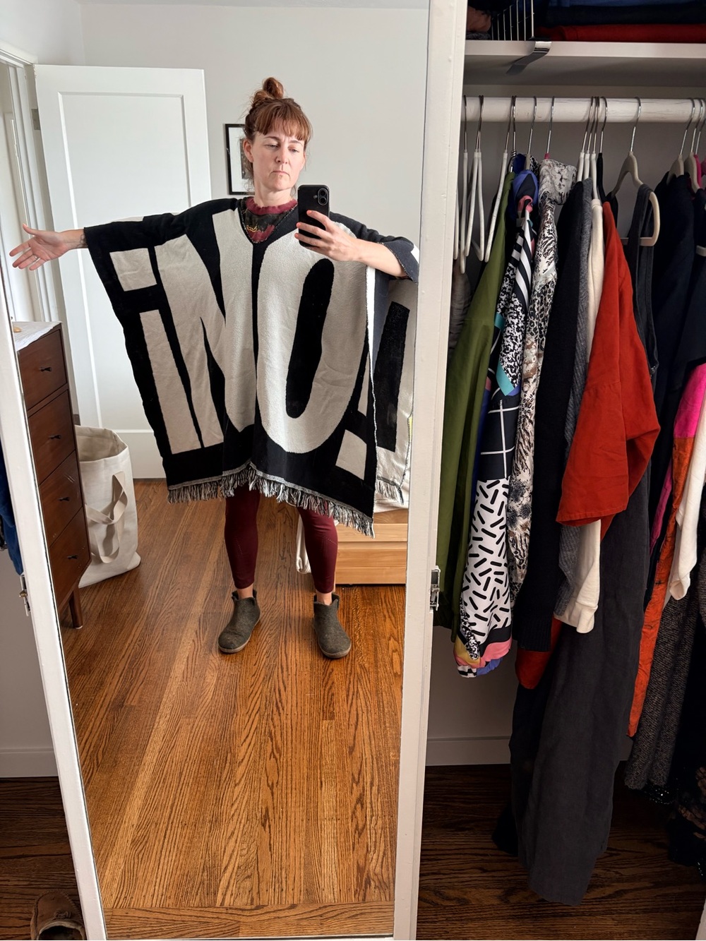 Artist-Made Wearable Blanket Poncho — “NO!” Graphic, Reversible, Limited Edition